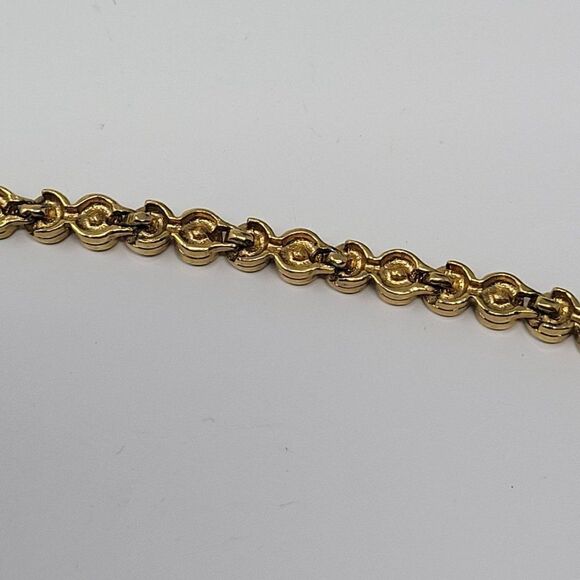 Vintage Signed Avon Pink Rhinestone Gold Tone Circle Box Chain Tennis Bracelet - Picture 8 of 11